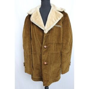 VTG Fox Knapp Unisex Corduroy Ranch Coat Brown Faux Shearling Lined Jacket 38